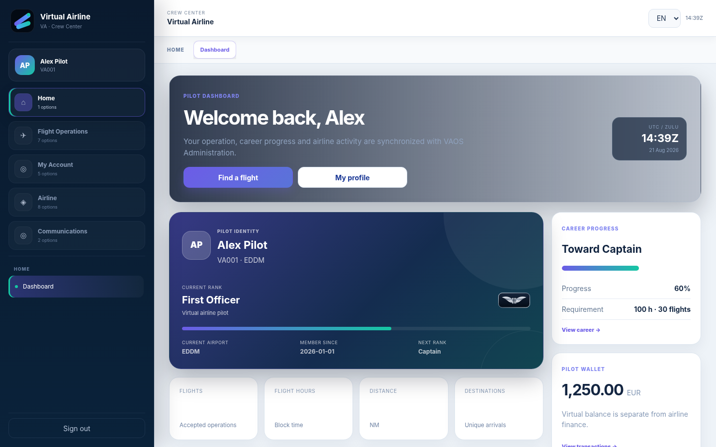 VAOS Crew Center dashboard